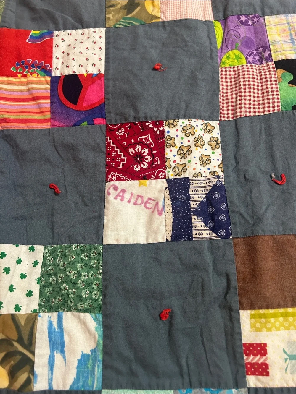 Handmade Patchwork Quilt - Multicolor and Gray 39x46 1/2 inch